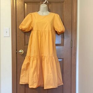 Peter Som Yellow Tiered Puff Sleeve Sundress